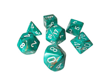 Marble: Mini-Polyhedral Oxi-Copper/white 7-Die Set (CHX 20403)